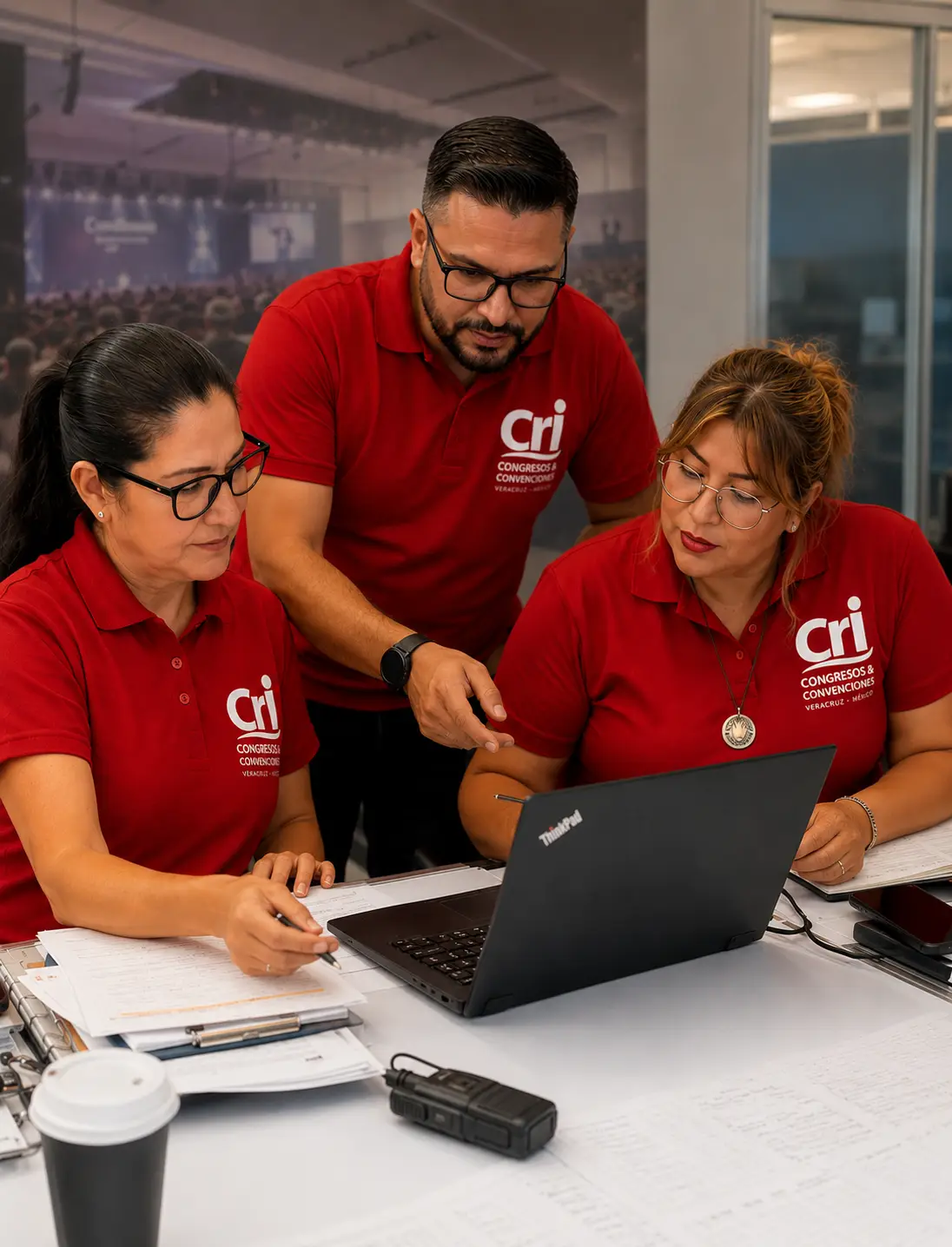 Personal de CRI Congresos apoyando la operación de un evento